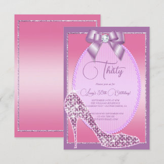 Elegant Lilac & Pink Jewel Bow & Stiletto Geburtst Einladung
