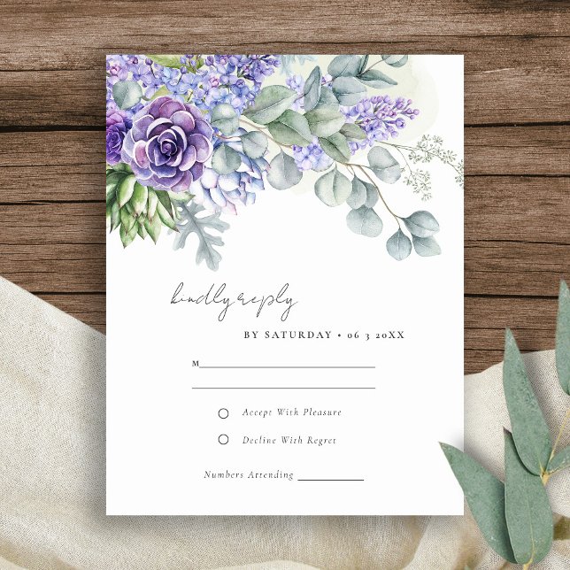 Elegant Lilac Succulent Eucalyptus Foliage Wedding RSVP Karte (Von Creator hochgeladen)