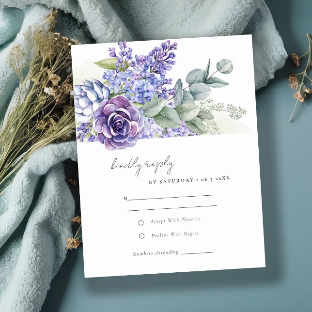 Elegant Lilac Succulent Eucalyptus Foliage Wedding RSVP Karte (Von Creator hochgeladen)