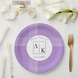 Elegant Lilac Violet Tartan Monogram Pappteller