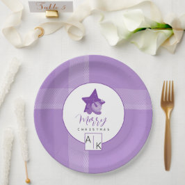 Elegant Lilac Violet Tartan Monogram Pappteller