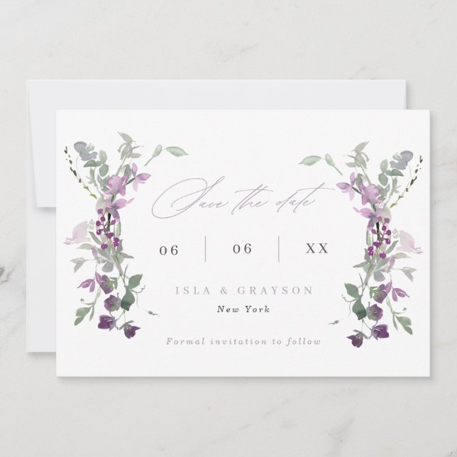 Elegant Lilac Wildflowers Wedding Save The Date (Vorderseite)