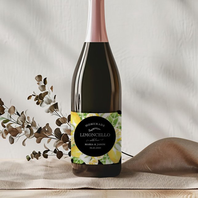 Elegant Limoncello Lemon Wreath Alkoholflaschenetikett (Von Creator hochgeladen)