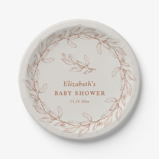 Elegant Line Art Botanical Baby Shower Pappteller