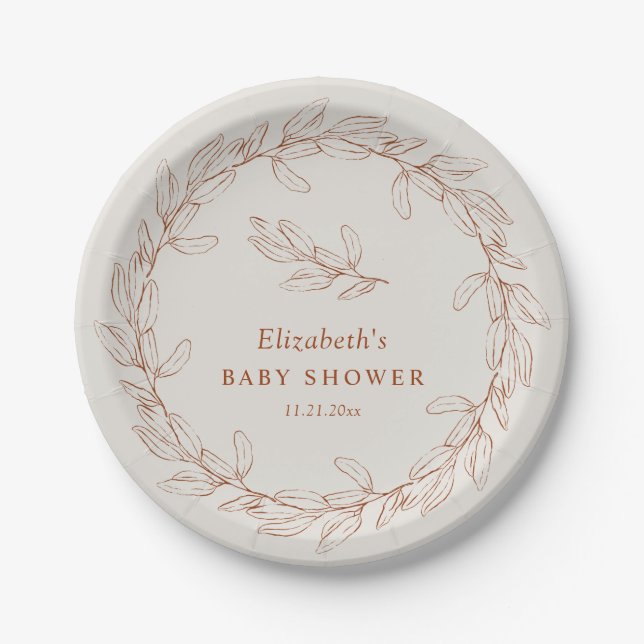 Elegant Line Art Botanical Baby Shower Pappteller (Vorderseite)