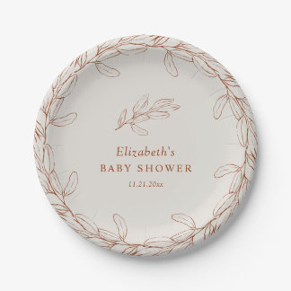 Elegant Line Art Botanical Baby Shower Pappteller
