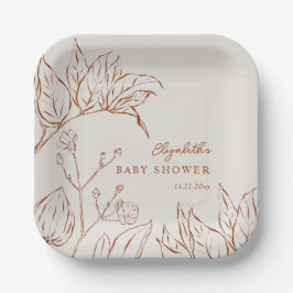 Elegant Line Art Botanical Baby Shower Pappteller