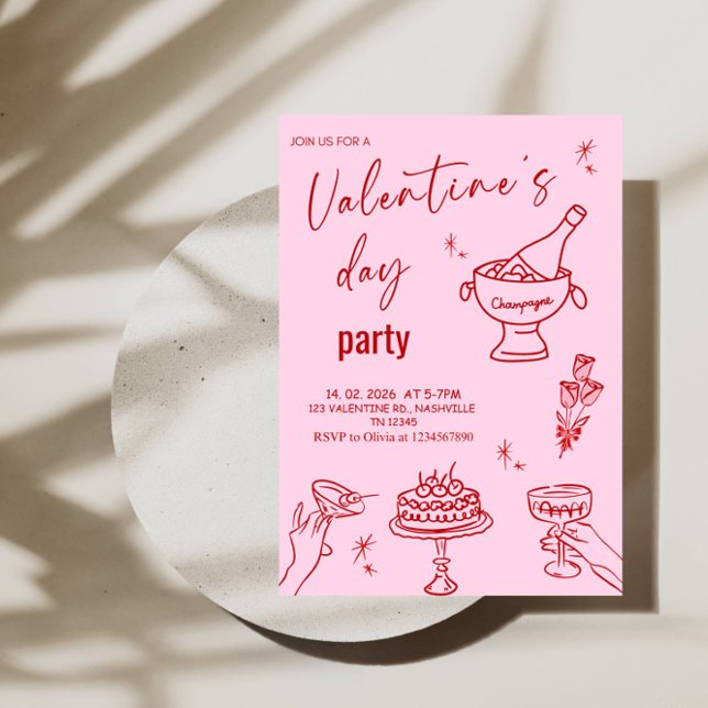 Elegant Line Art Valentine’s Day Party Einladung (Von Creator hochgeladen)