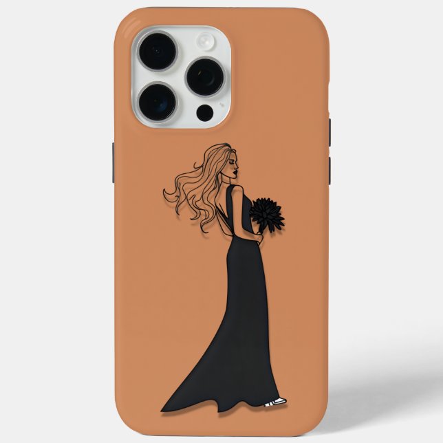 Elegant Line Art Woman in Black Dress Phone Case  (Rückseite)