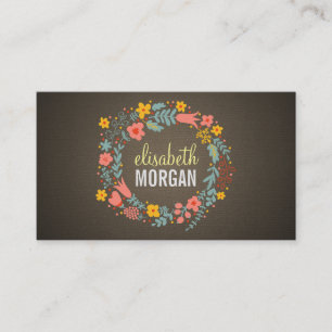 Elegant Linen Burlap Floral Wreath Visitenkarte