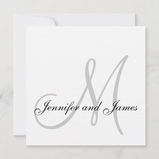 Elegant Linen Monogram Wedding Invitation Gray Einladung (Vorderseite)