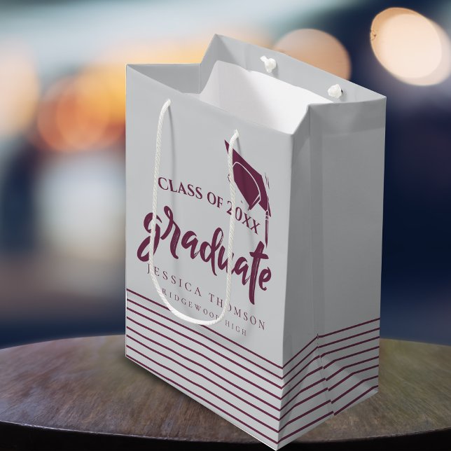 Elegant Lines Grad Hat Graduation Party favorit Mittlere Geschenktüte (Elegant Lines Grad Hat Graduation Party Favor Medium Gift Bag)