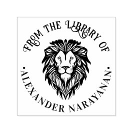 Elegant Lion Head #3 Round Library Book Name Permastempel
