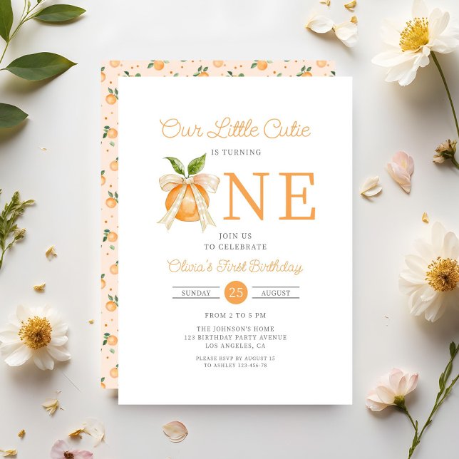 Elegant Little Cutie Orange Citrus 1st Birthday Einladung (Elegant Little Cutie Orange Citrus 1st Birthday Invitation)