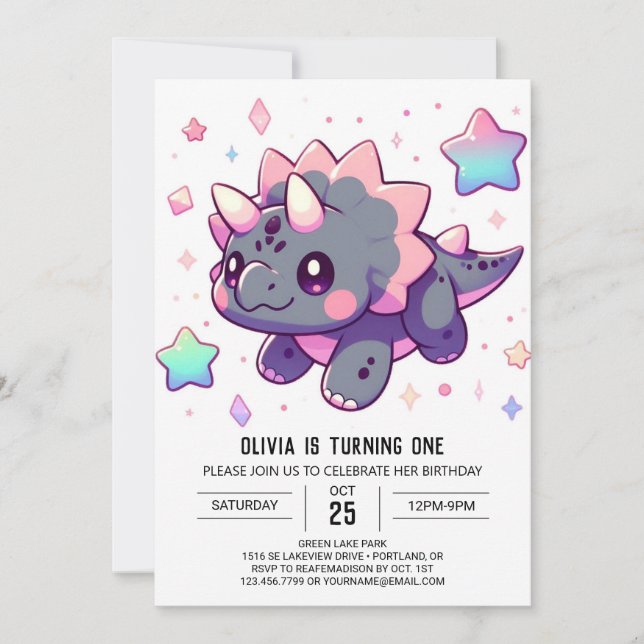 Elegant Little Dinosaur 1. Geburtstag Einladung (Vorderseite)