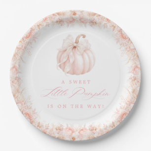 Elegant Little Pumpkin Bow Baby Shower Pappteller