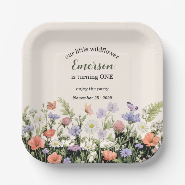 Elegant Little Wildflower 1st Birthday Party Pappteller (Vorderseite)