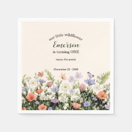 Elegant Little Wildflower 1st Birthday Party Serviette