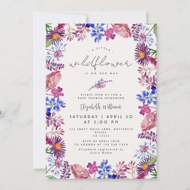 Elegant Little Wildflower Watercolor Baby Shower Einladung (Vorderseite)
