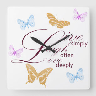 Elegant Live Laugh Love Butterflies Quadratische Wanduhr
