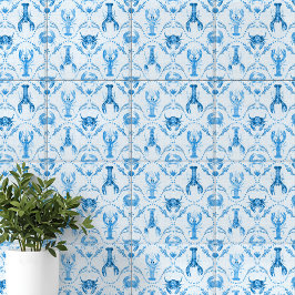 Elegant Lobster and Crabs in Cornflower Blue Fliese
