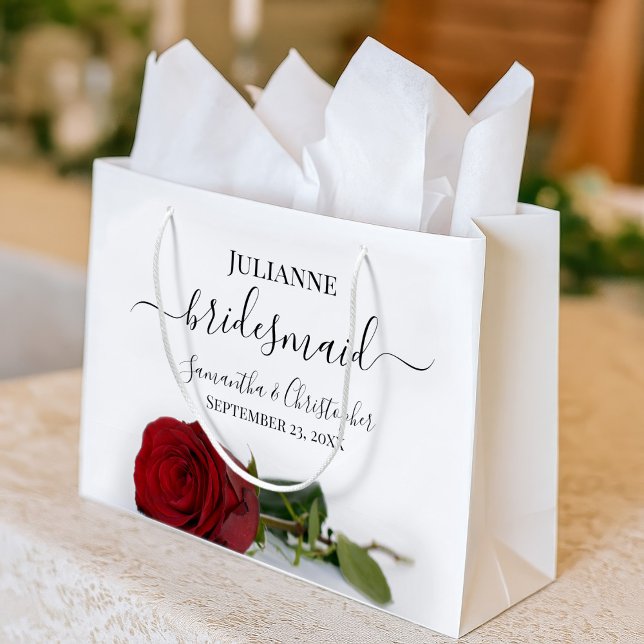 Elegant Long Stemmed Red Rose Bridesmaid Wedding Große Geschenktüte (Von Creator hochgeladen)