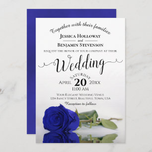 Elegant Long stemmed Royal Blue Rose Wedding Einladung