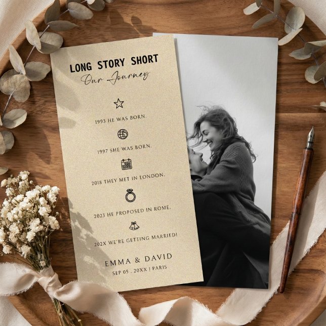 Elegant Long Story Short Romantic Timeline Wedding Save The Date (Von Creator hochgeladen)