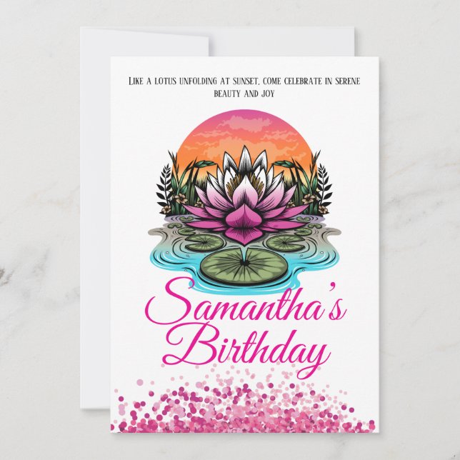 Elegant Lotus Blume Einladung zum Geburtstag (Vorderseite)