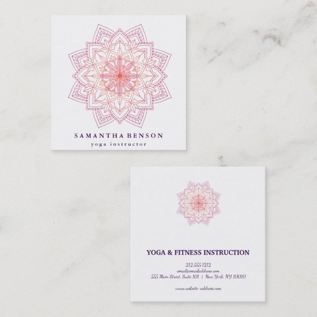 Elegant Lotus Flower Logo Yoga Quadratische Visitenkarte (Vorne/Hinten)