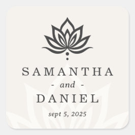 Elegant lotus flower monogram light neutral ivory quadratischer aufkleber