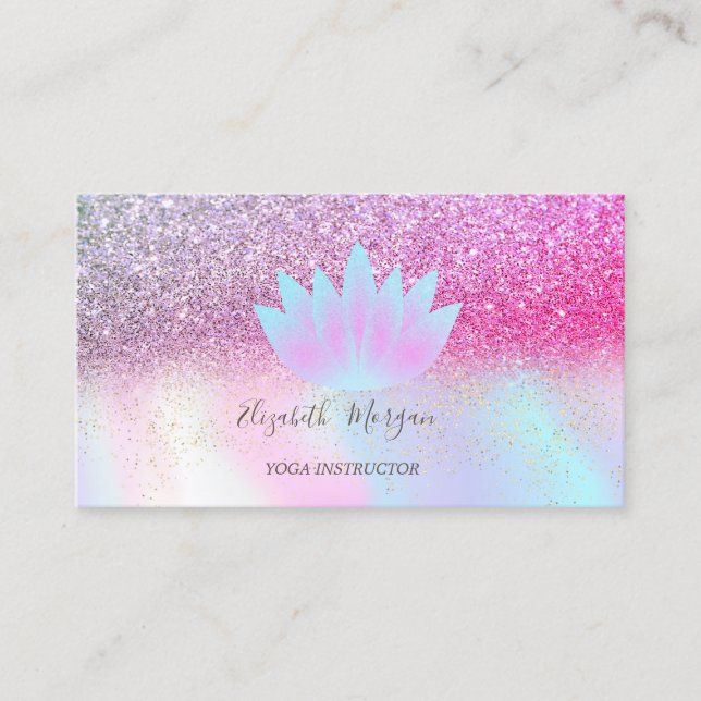 Elegant Lotus Glitzer Confetti Holographic Visitenkarte (Vorderseite)