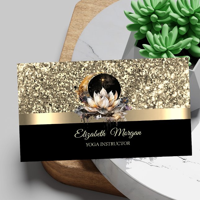 Elegant Lotus Moon Celestial Gold Yoga Instructor Visitenkarte (Von Creator hochgeladen)