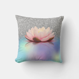 Elegant Lotus Silver Glitzer Bokeh Holographic Kissen