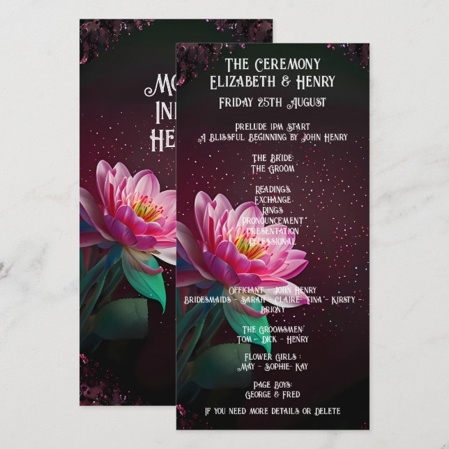 Elegant Lotus Wedding Einladung | floral kosmisch (Vorne/Hinten)