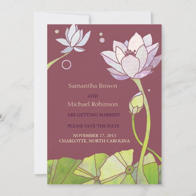 Elegant Lotus Wedding Save the Date Einladungen (Vorderseite)