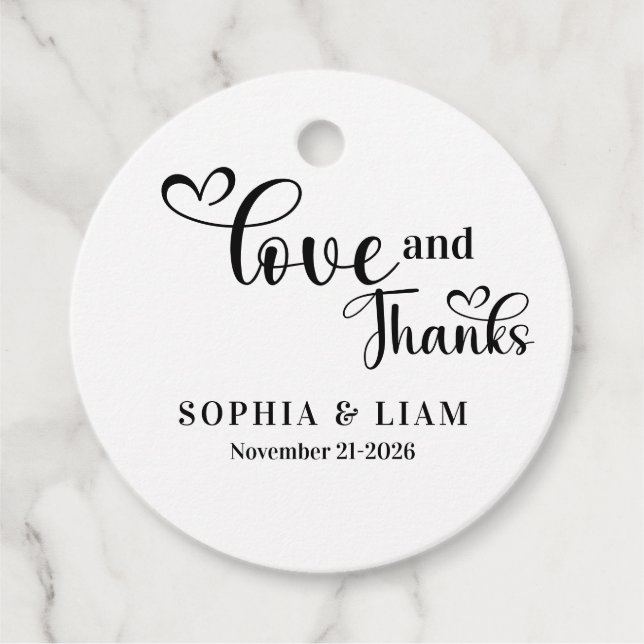 Elegant Love and Thanks Script Wedding Geschenkanhänger (Vorderseite)
