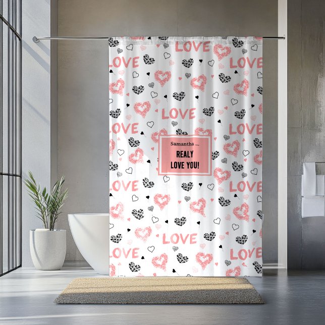 Elegant Love Lettering Heart Sketch Shower Curtain Duschvorhang (Elegant Love Lettering Heart Sketch Shower Curtain)