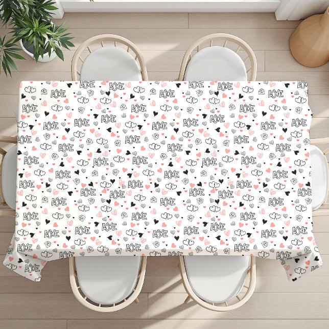 Elegant Love Text Lettering Valentine Tablecloth   Tischdecke (Elegant Love Text Lettering Valentine Tablecloth Hearts)