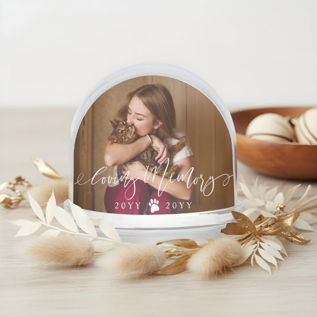 Elegant Loving Memory Cat Pet Name Photo Memorial Schneekugeln (Elegant Loving Memory Cat Pet Name Photo Memorial Snow Globe (Front))