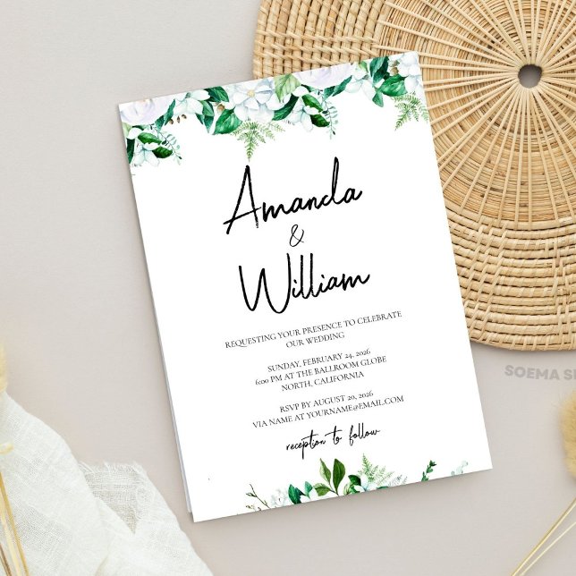 Elegant Lush White Floral and Greenery Wedding Einladung (Elegant Lush White Floral and Greenery Wedding Invitation)