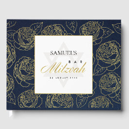 ELEGANT LUX NAVY GOLD ROSE FLORAL BAR BAT MITZVAH GÄSTEBUCH