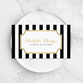 Elegant Luxe Bold Black and White Stripes Visitenkarte