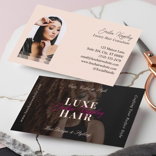 Elegant Luxe Hair Stylist Beauty Salon Black Pink Visitenkarte (Elegant Luxe Hair Stylist Beauty Salon Black Pink Business Card)