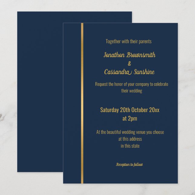 ELEGANT LUXE NAVY GOLD WEDING INVITATION EINLADUNG (Vorne/Hinten)