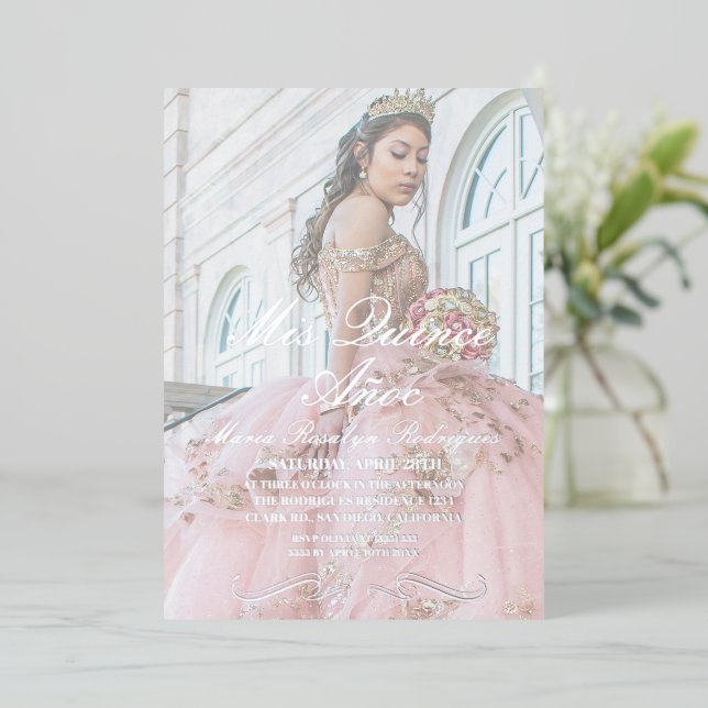  Elegant Luxe Quinceanera  Photo Invitation Folieneinladung (Stehend vorne)