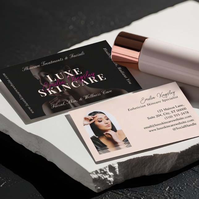 Elegant Luxe Spa Skincare Esthetician Black Pink Visitenkarte (Elegant Luxe Spa Skincare Esthetician Black Pink Business Card)