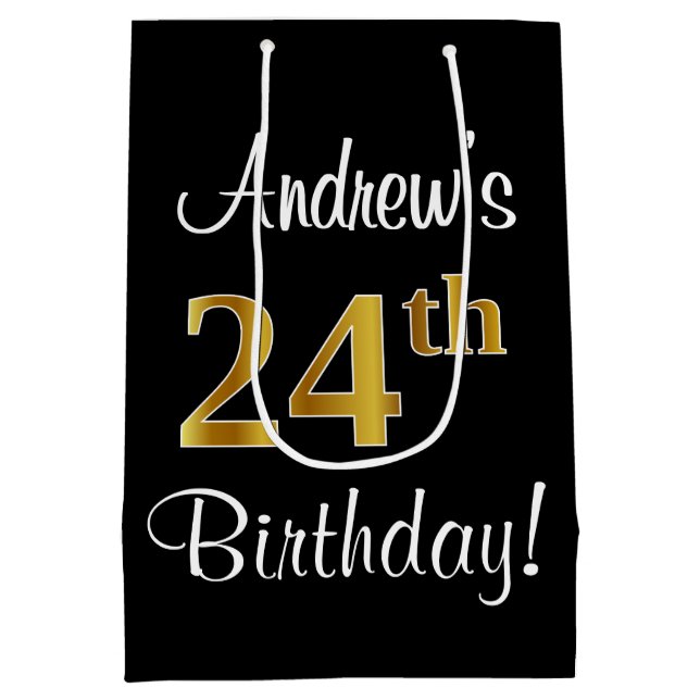 Elegant, luxuriös, Imitate Gold Look 24. Geburtsta Mittlere Geschenktüte (Rückseite)