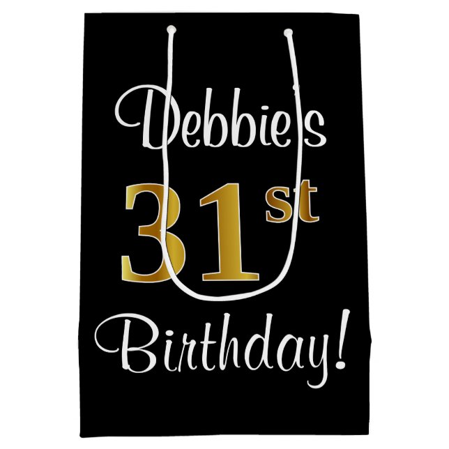 Elegant, luxuriös, Imitate Gold Look 31. Geburtsta Mittlere Geschenktüte (Rückseite)