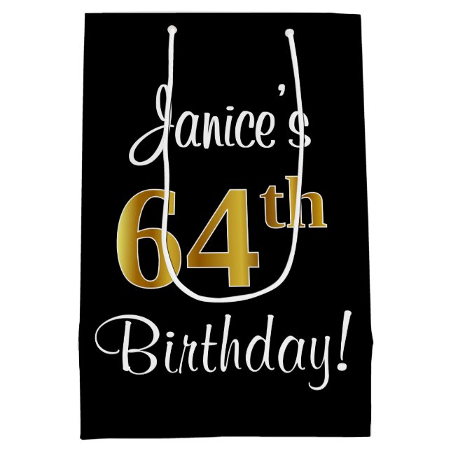 Elegant, luxuriös, Imitate Gold Look 64. Geburtsta Mittlere Geschenktüte (Rückseite)